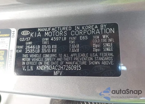 2017 Kia Sportage Ex from USA, damaged, VIN KNDPN3AC2H7260915